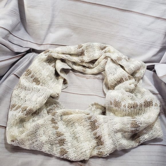 LOFT Accessories - Loft Infinity Sweater Knit Shawl Scarf Cream Tan Gray Acrylic Nylon Mohair Wool